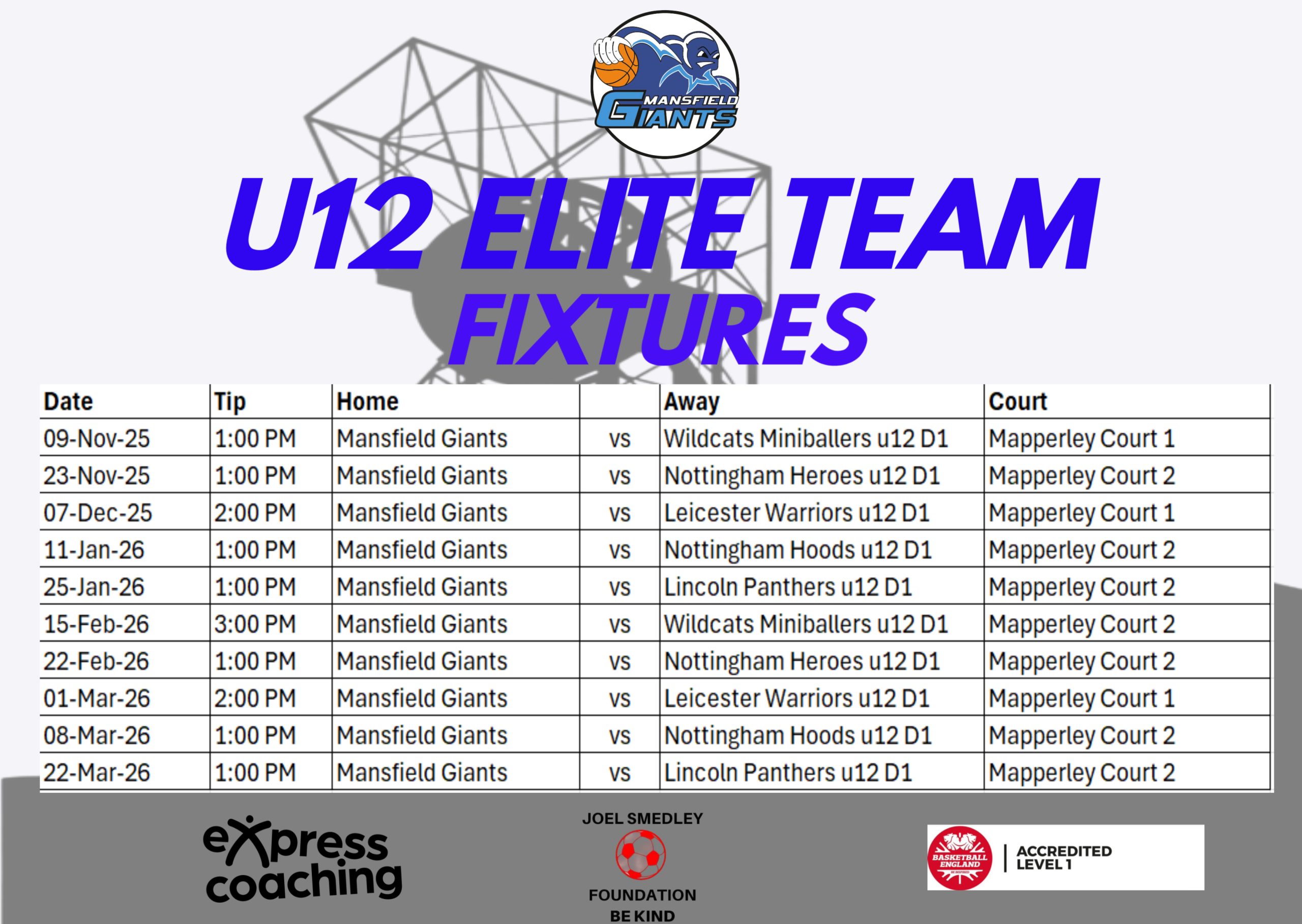 Mansfield Giants Fixtures