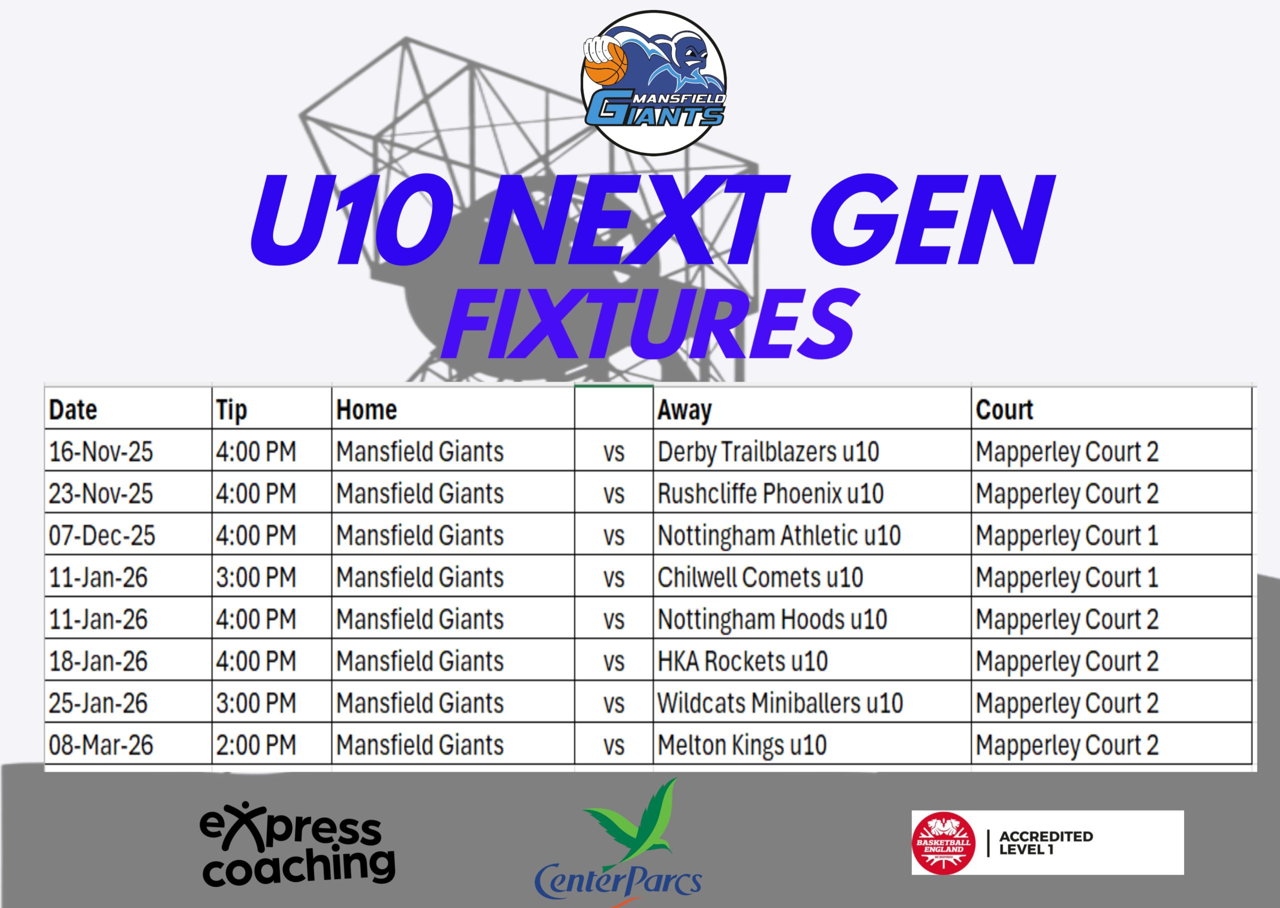 Mansfield Giants Fixtures