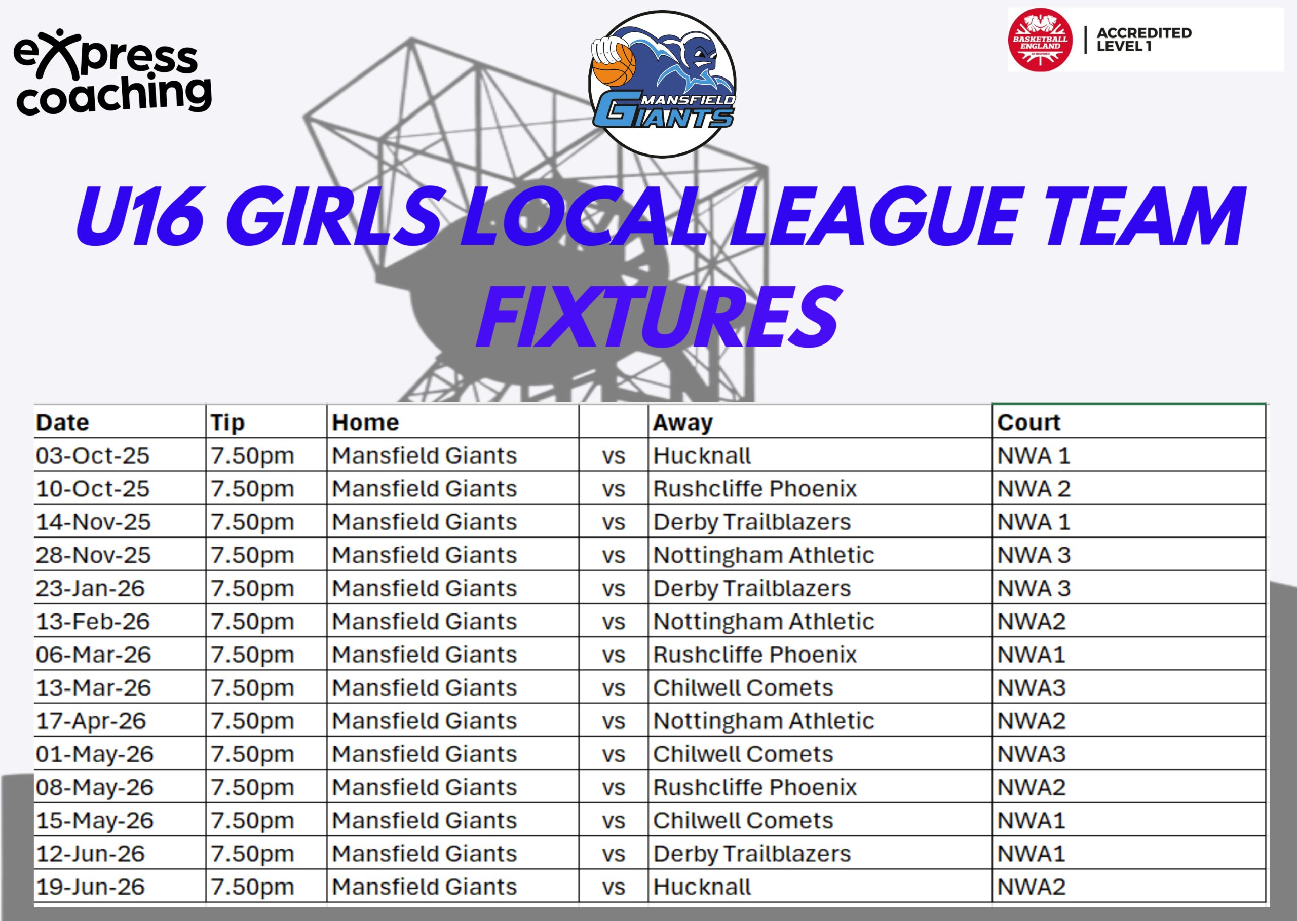 Mansfield Giants Fixtures